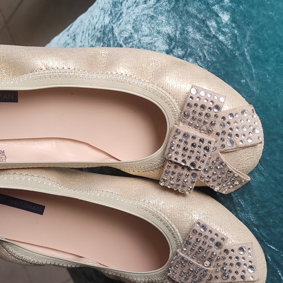 Stuart Weitzsman: Fanny Stardust Rhinestone & gold ballet flats. Holiday. - Picture 7 of 9